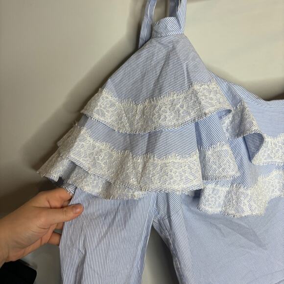 Veronica Beard Isla Ruffle One-Shoulder Stripe Blouse - Picture 4 of 9